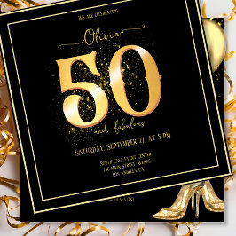 Invitación Glam 50 y Fabulous Sparkling Gold Black