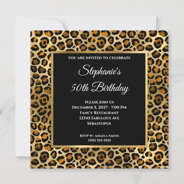Invitación Glam 50th Birthday (50º aniversario) de Leopardo d (Anverso)