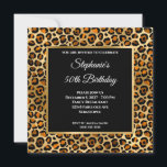 Invitación Glam 50th Birthday (50º aniversario) de Leopardo d<br><div class="desc">Crea tu propia elegante y elegante invitación de celebración de cumpleaños en forma de cuadrado de hito. El cobre decorativo, el negro y el oro leopardo spot falso Relieve metalizado arte digital fondo de diseño gráfico. Hay un Relieve metalizado metalizado oscuro y negro cuadrado de coordinación, dorado y cepillado dorado,...</div>