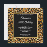 Invitación Glam 50th Birthday (50º aniversario) de Leopardo d<br><div class="desc">Crea tu propia elegante y elegante invitación de celebración de cumpleaños en forma de cuadrado de hito. El cobre decorativo, el negro y el oro leopardo spot falso Relieve metalizado arte digital fondo de diseño gráfico. Hay un Relieve metalizado metalizado oscuro y negro cuadrado de coordinación, dorado y cepillado dorado,...</div>