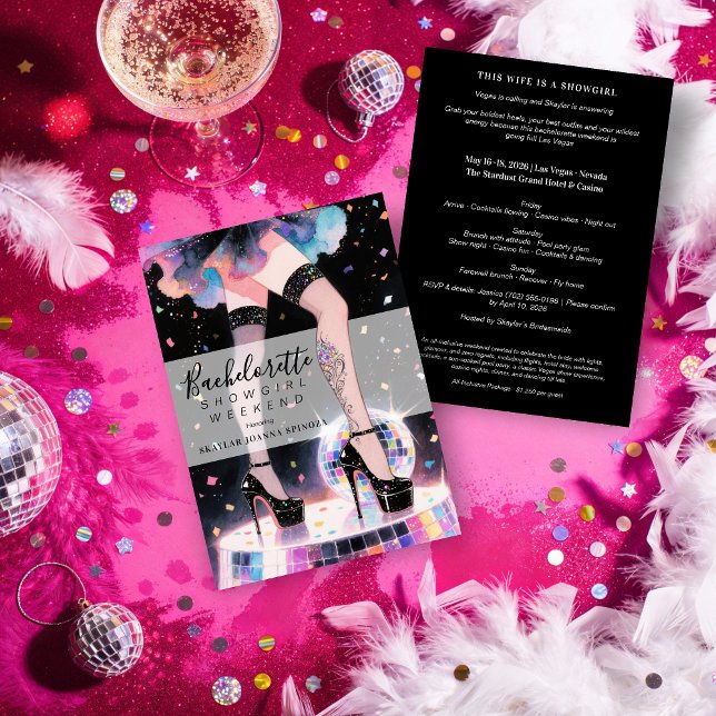 Invitación Glam and Funny Showgirl Dancing Disco Bachelorette (Glam and Funny Showgirl Dancing Disco Wedding Bachelorette Weekend Invitations Cards. )