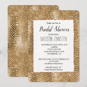 Invitación Glam Animal Glitzy de piel de serpiente dorada
