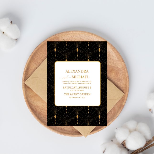 Invitación Glam Art Deco Black Gatsby Boda estilo años 1920 (Subido por el creador)