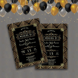 Invitación Glam Art Deco Black Gatsby Boda estilo años 1920