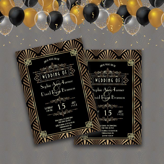 Invitación Glam Art Deco Black Gatsby Boda estilo años 1920 (Subido por el creador)
