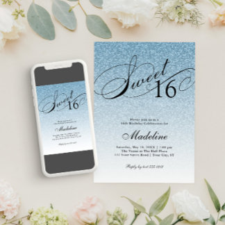 Invitación Glam azul claro Purpurina dulce 16