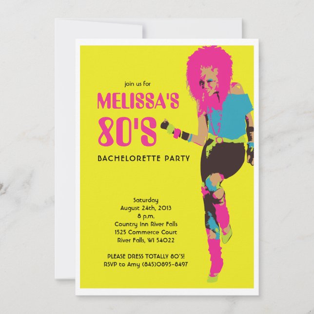 Invitación Glam Bachelorette Party de los 80 (Anverso)