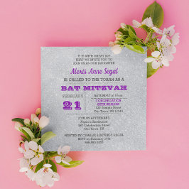 Invitación Glam Bat Mitzvah, Purpurina de Amethyy Silver