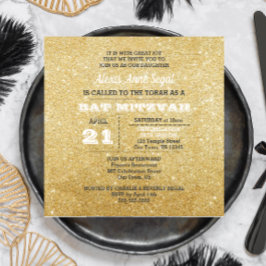 Invitación Glam Bat Mitzvah, Purpurina de diamantes y oro