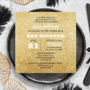 Invitación Glam Bat Mitzvah, Purpurina de diamantes y oro