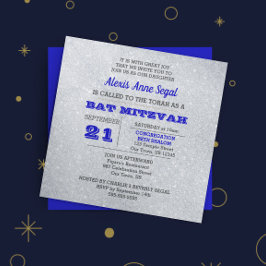 Invitación Glam Bat Mitzvah, Purpurina de Sapphire y Plata