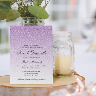 Invitación Glam Bat Mitzvah, Purpurina morado claro