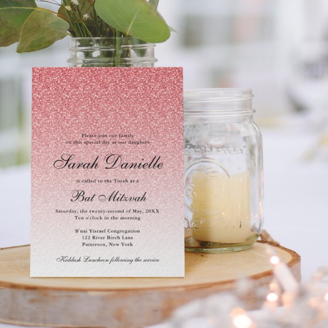 Invitación Glam Bat Mitzvah, Purpurina rosa bebé (Subido por el creador)
