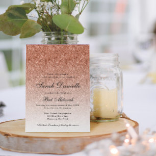 Invitación Glam Bat Mitzvah, Rosa Purpurina de Oro