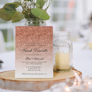 Invitación Glam Bat Mitzvah, Rosa Purpurina de Oro
