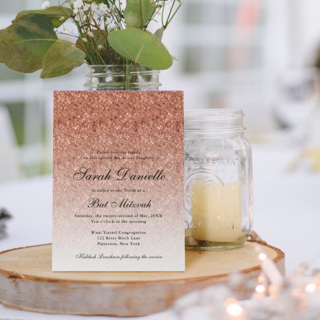 Invitación Glam Bat Mitzvah, Rosa Purpurina de Oro (Subido por el creador)