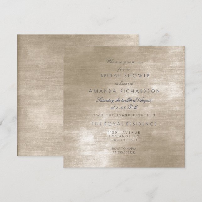 Invitación Glam Beige Ivory Velvet Bridal Shower (Anverso / Reverso)