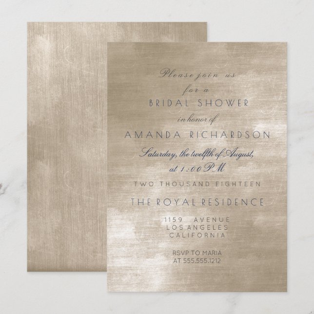 Invitación Glam Beige Ivory Velvet Bridal Shower (Anverso / Reverso)