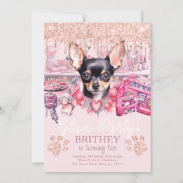Invitación Glam Birthday Elegant Dog Purpurina