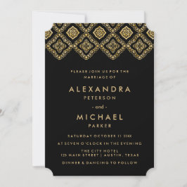 Invitación Glam Black and Gold Eastern Inspired Boda
