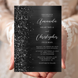 Invitación Glam Black Brushed Purpurina Metalizado Boda de gu
