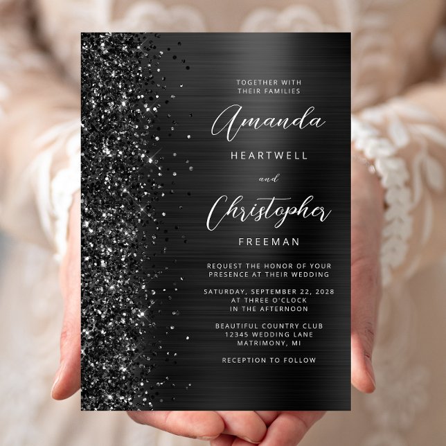 Invitación Glam Black Brushed Purpurina Metalizado Boda de gu (Subido por el creador)