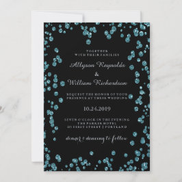 Invitación Glam Black con Boda Turquesa Confetti