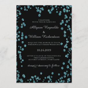 Invitación Glam Black con Boda Turquesa Confetti