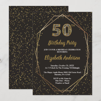 Invitación Glam Black Gold 50th Birthday Party