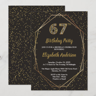 Invitación Glam Black Gold 67th Birthday Party