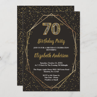 Invitación Glam Black Gold 70th Birthday Party