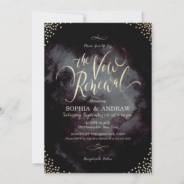 Invitación Glam black gold calligraphy renovación de la prome (Anverso)