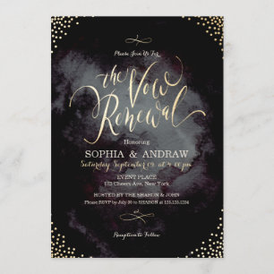 Invitación Glam black gold calligraphy renovación de la prome