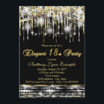 Invitación Glam Black Gold Elegant 18th Birthday Party<br><div class="desc">Fiesta de 18 años de color negro y dorado con hermosos antecedentes brillantes de purpurina de plata y oro. Esta hermosa invitación a la fiesta de cumpleaños número 18 en color negro, negro y dorado con brillo de moda se personaliza fácilmente para tu evento añadiendo tus detalles en el estilo...</div>