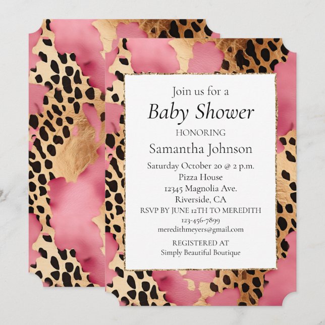Invitación Glam Black Gold Leopard (Anverso / Reverso)