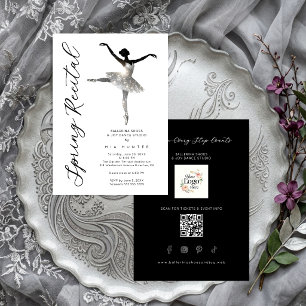 Invitación Glam Black Silver Ballet Recital with QR TMF26