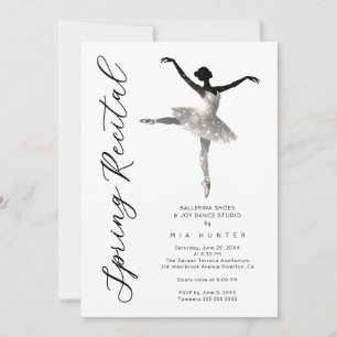 Invitación Glam Black Silver Ballet Recital with QR TMF26