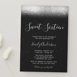 Invitación Glam Black y White Sweet 16
