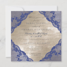 Invitación Glam Blue Navy Lace Ivory Velvet Bridal Shower