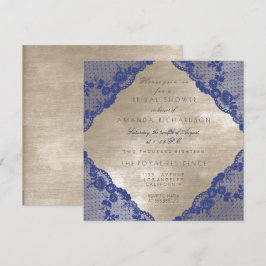 Invitación Glam Blue Navy Lace Ivory Velvet Bridal Shower