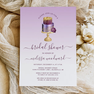 Invitación Glam Boda Cake Purple Gold Bridal Shower