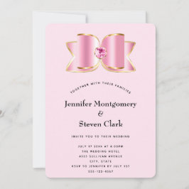 Invitación Glam Bow rosa con Boda de Gemstone central