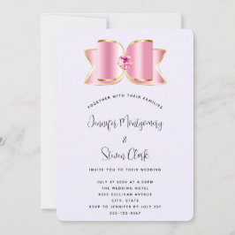 Invitación Glam Bow rosa con Boda de Gemstone central