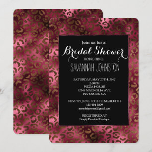 Invitación Glam Brown Burgundy Leopard Imprimir ducha de novi