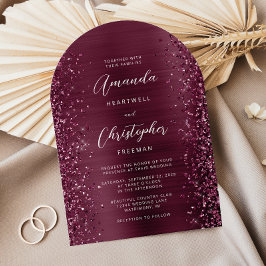 Invitación Glam Burgundy Cepillado Purpurina Metalizado Boda