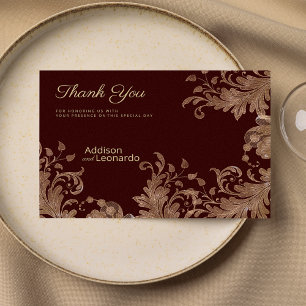 Invitación Glam burgundy oro floral lujo encaje Gracias 