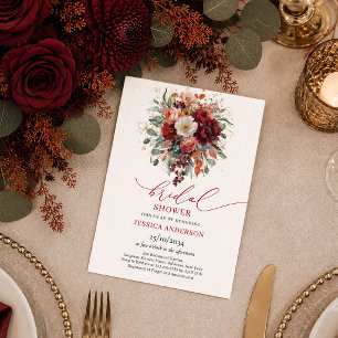 Invitación Glam Burgundy Oro Floral profunda lluvia de ideas