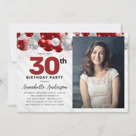 Invitación Glam Burgundy Purpurina de globos rojos foto cumpl