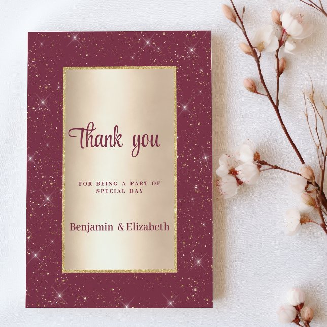 Invitación Glam burgundy purpurina de oro confetti Gracias (Glam burgundy gold glitter confetti Thank You )