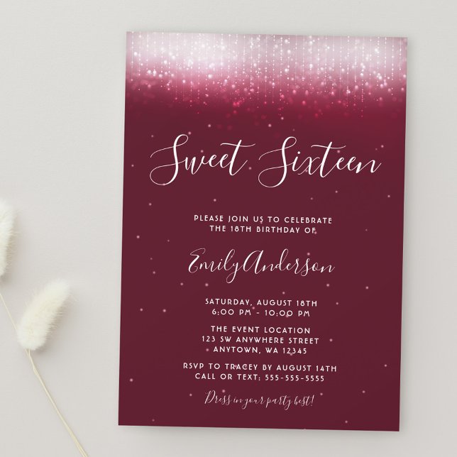 Invitación Glam Burgundy Sweet 16 (Subido por el creador)